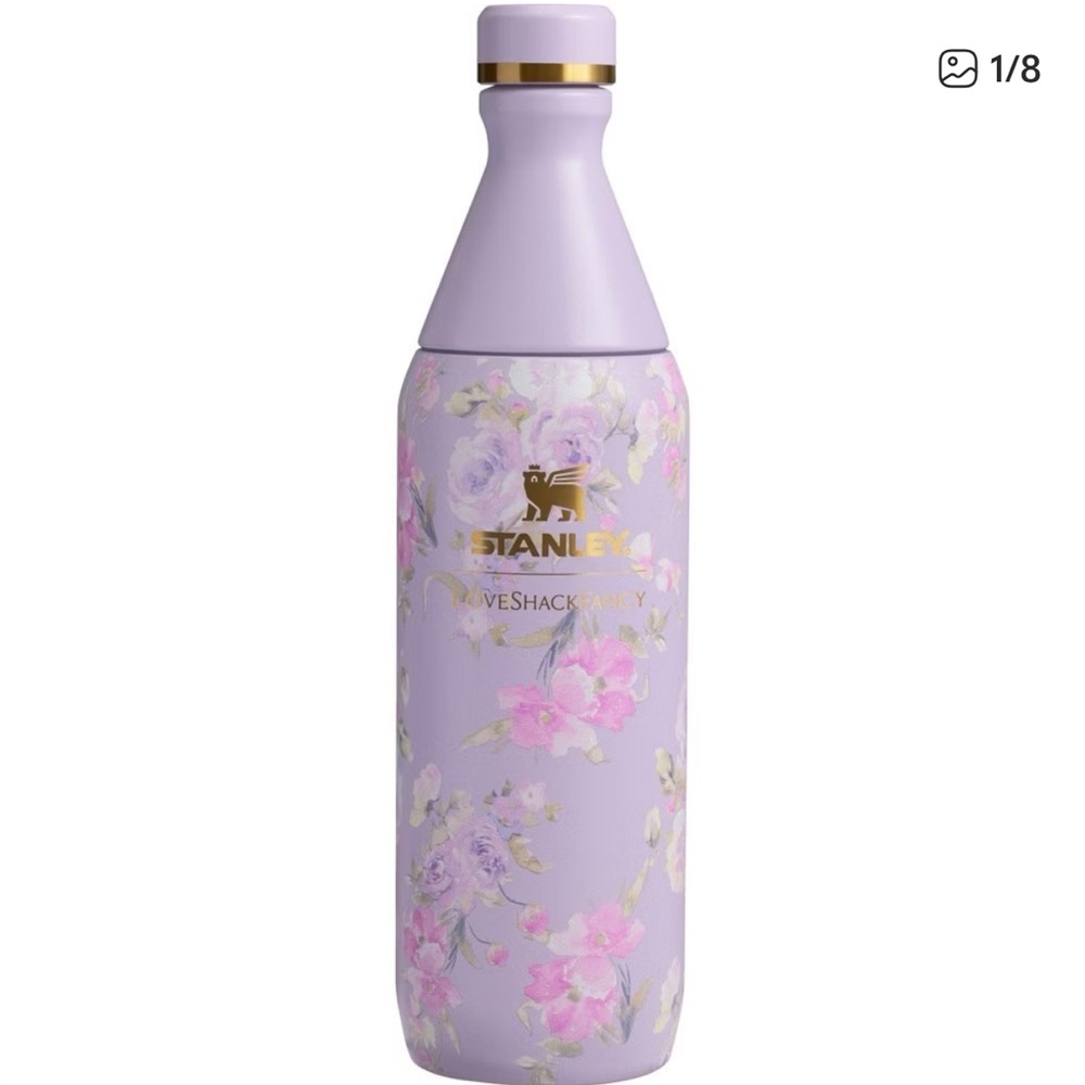 Unopened LoveShackFancy Lavender Floral slim water bottle.